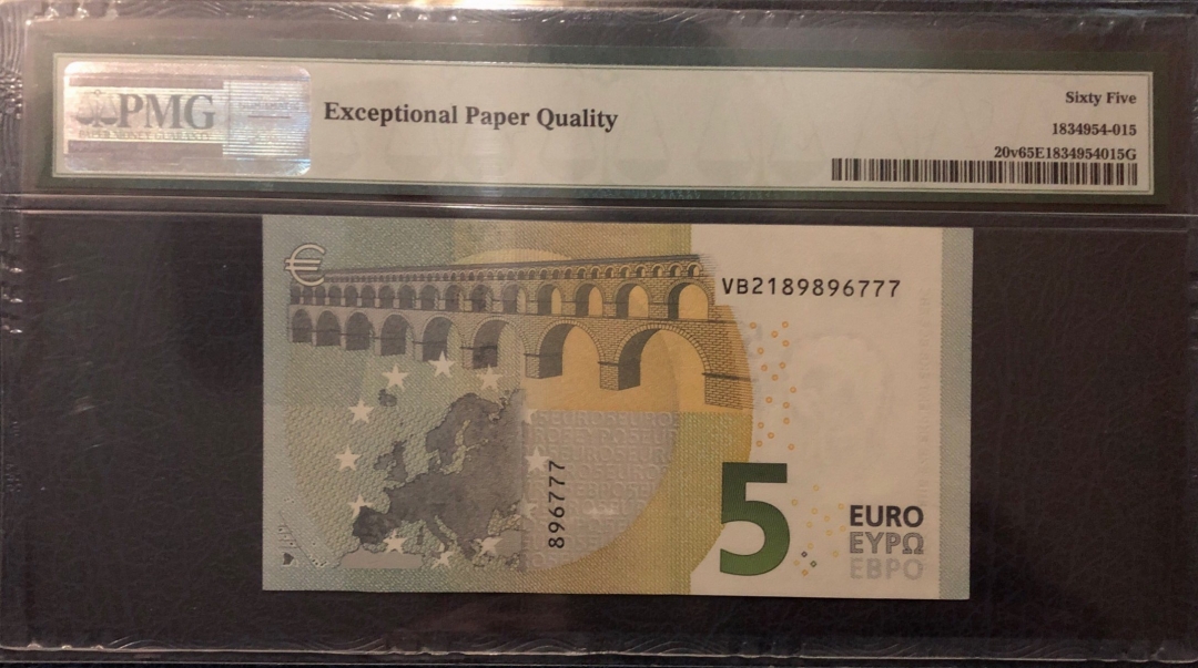 收藏联盟第七十九期拍卖 2013年5欧元 PMG65E PMG65E S/N:VB2189896777尾豹子777