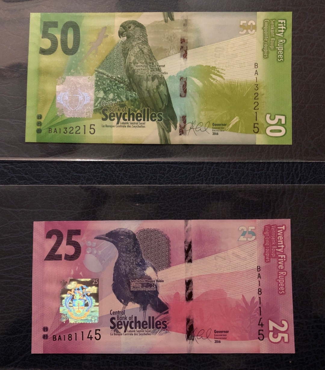 收藏联盟第七十九期拍卖 塞舌尔25-500共计四张 UNC