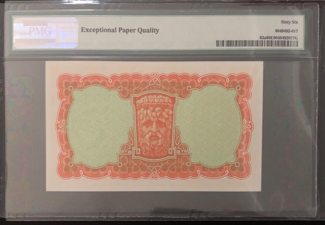 收藏联盟第七十九期拍卖 1968年爱尔兰10先令 PMG66E S/N:89P776728
