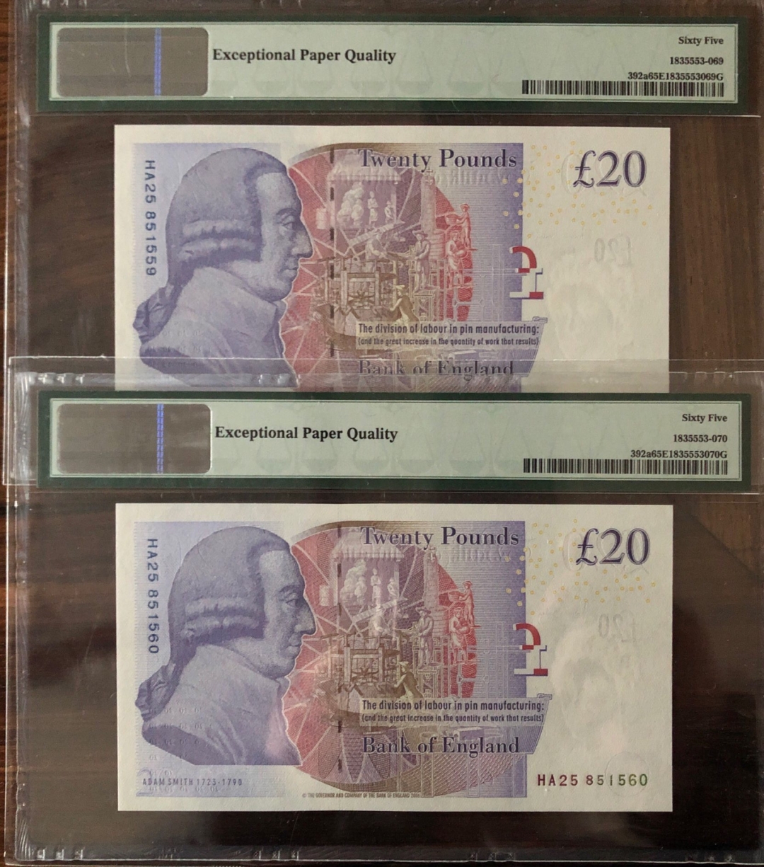 收藏联盟第七十九期拍卖 2006年英国20镑 PMG65E两连号无47 