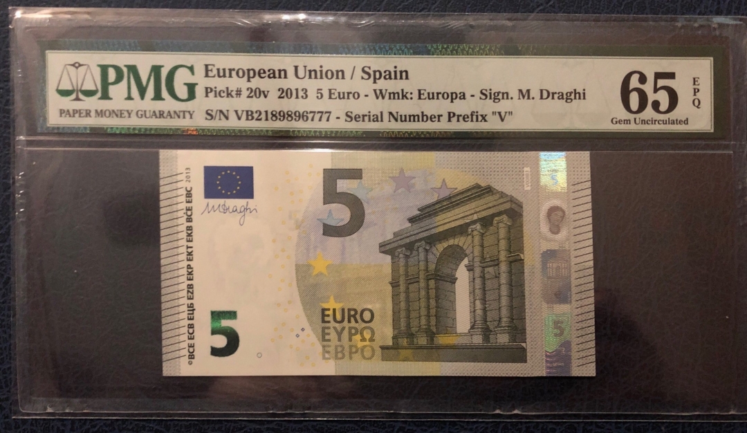 收藏联盟第七十九期拍卖 2013年5欧元 PMG65E PMG65E S/N:VB2189896777尾豹子777
