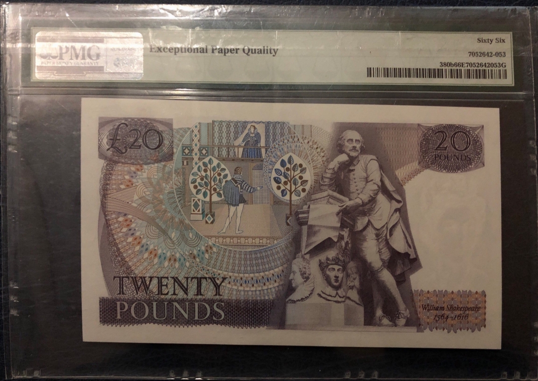 收藏联盟第七十九期拍卖 英国D序列20镑 女王水印 PMG66ES/N:A17666948