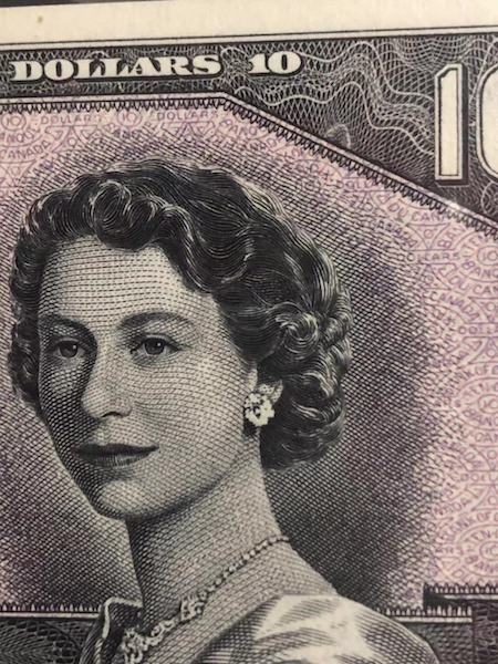 收藏联盟第七十九期拍卖 1954年加拿大10元 鬼脸版 PMG65E S/N: F/D 2977881