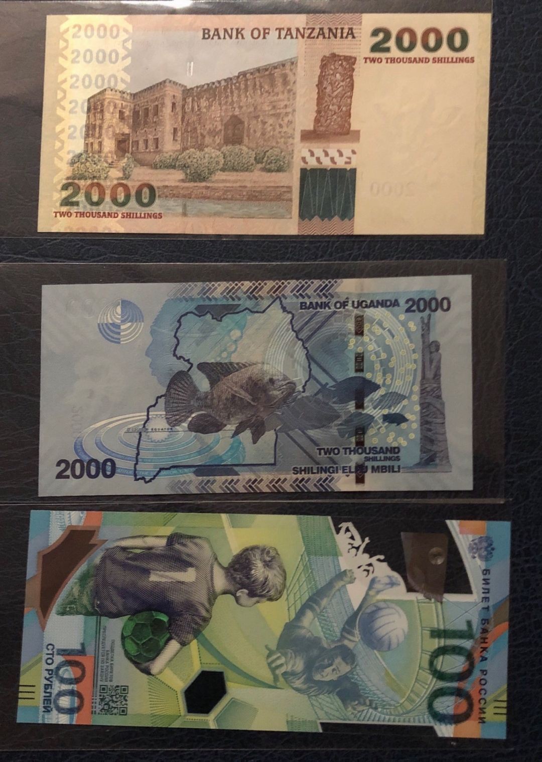 收藏联盟第七十九期拍卖 坦桑尼亚2000，乌干达2000， 俄罗斯100世界杯纪念钞 UNC