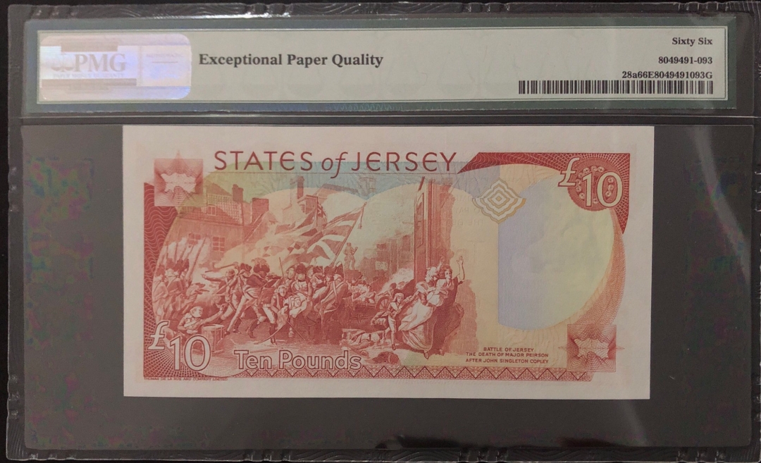 收藏联盟第七十九期拍卖 2000年泽西10镑 PMG66 十位双尾靓号 S/N:SC000022