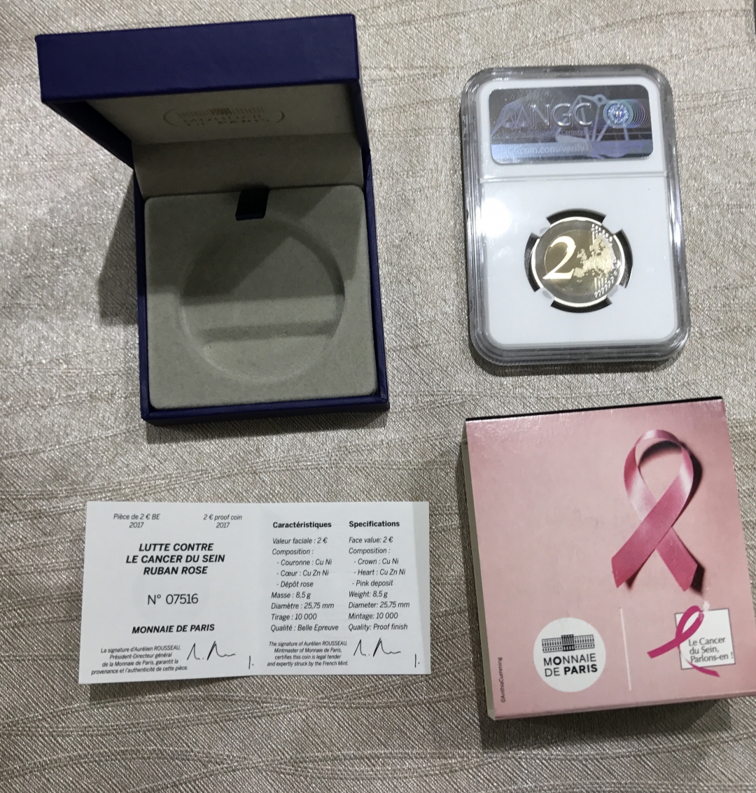【随心拍】现代金银币拍卖第十期 [获奖币]ngc69法国乳腺癌防治运动红丝带25周年纪念精制双金属币