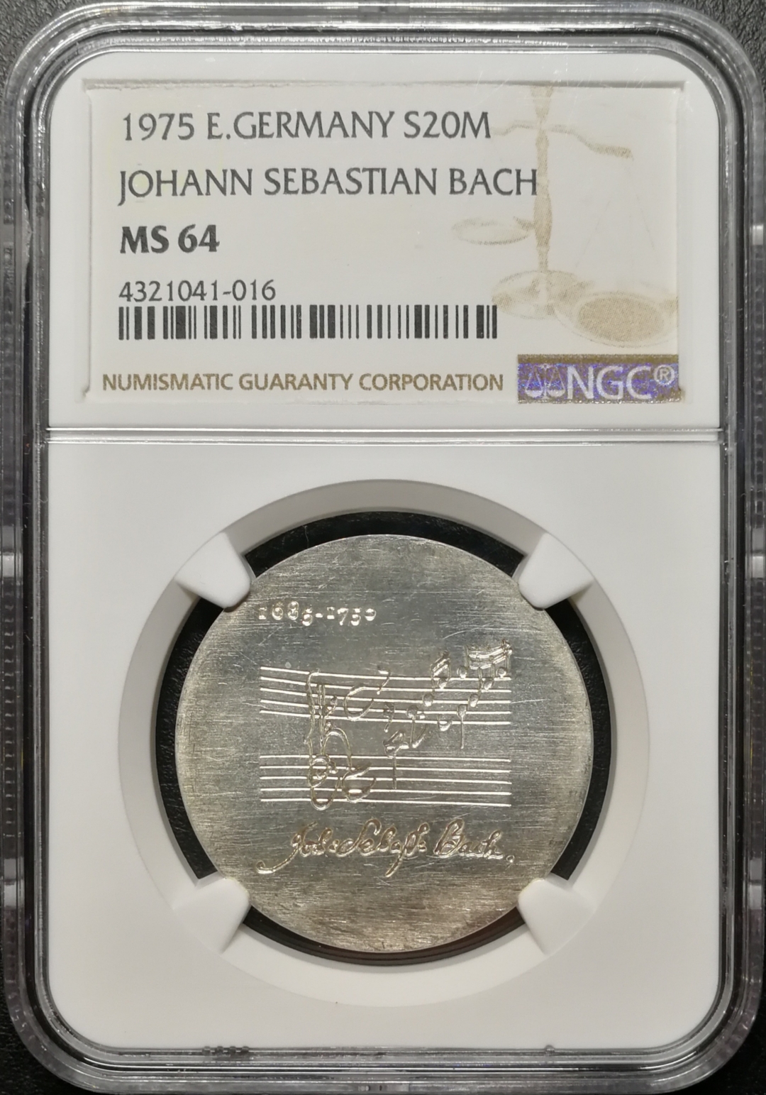 凡希社世界钱币微拍第七十九期 1975东德20马克银样NGC-MS64