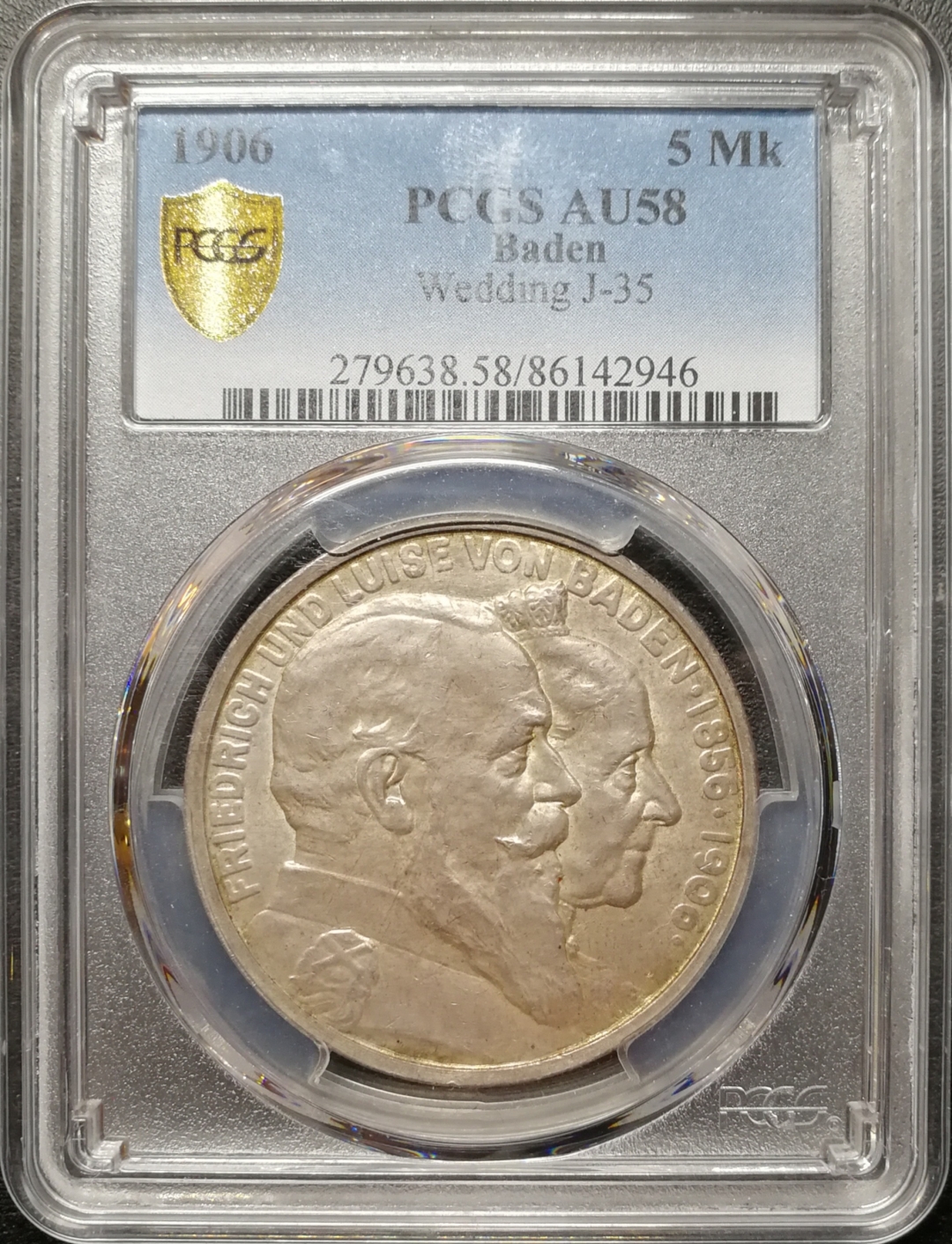 凡希社世界钱币微拍第七十九期 1906巴登5马克PCGS-AU58