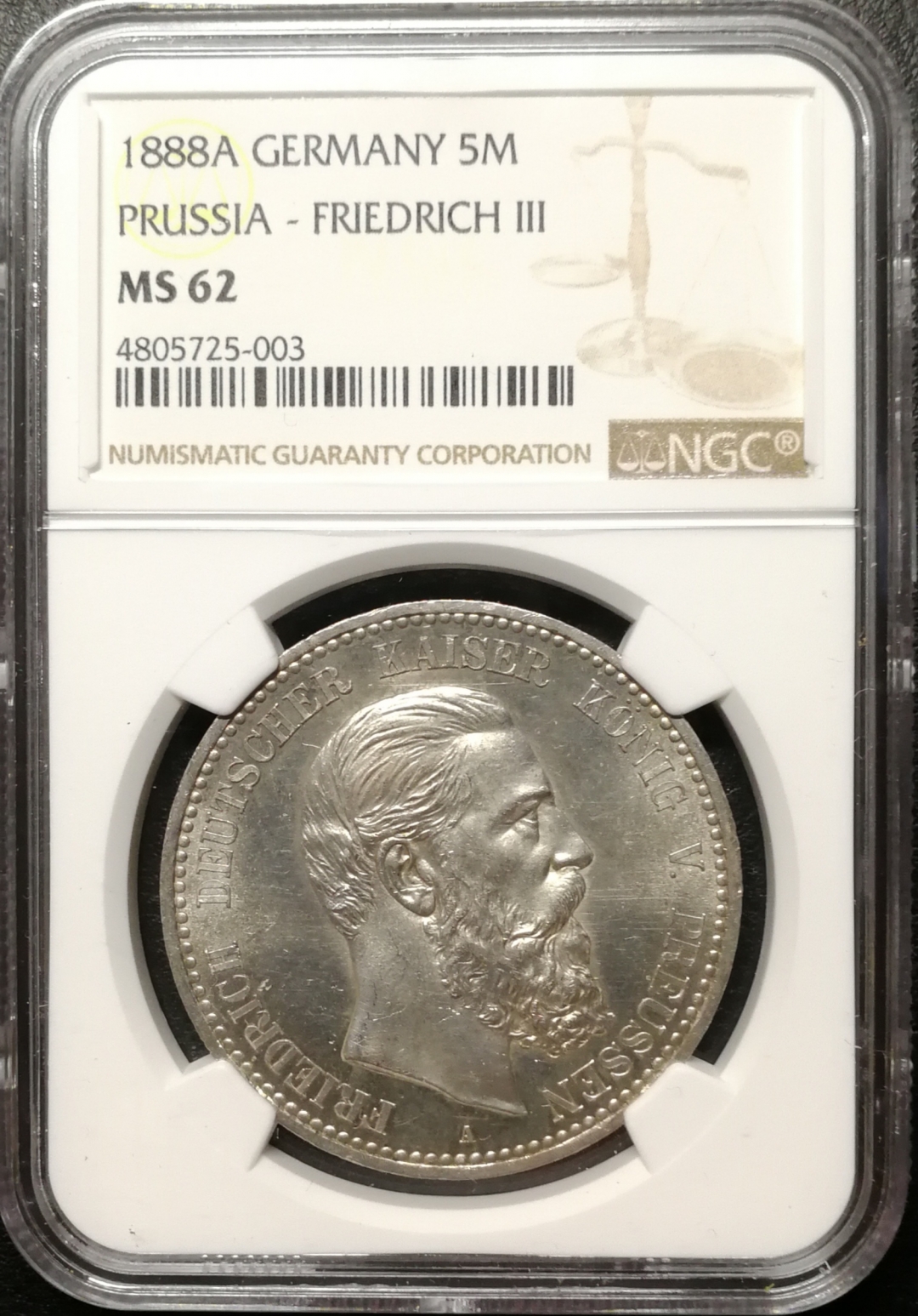 凡希社世界钱币微拍第七十九期 1888普鲁士5马克NGC-MS62