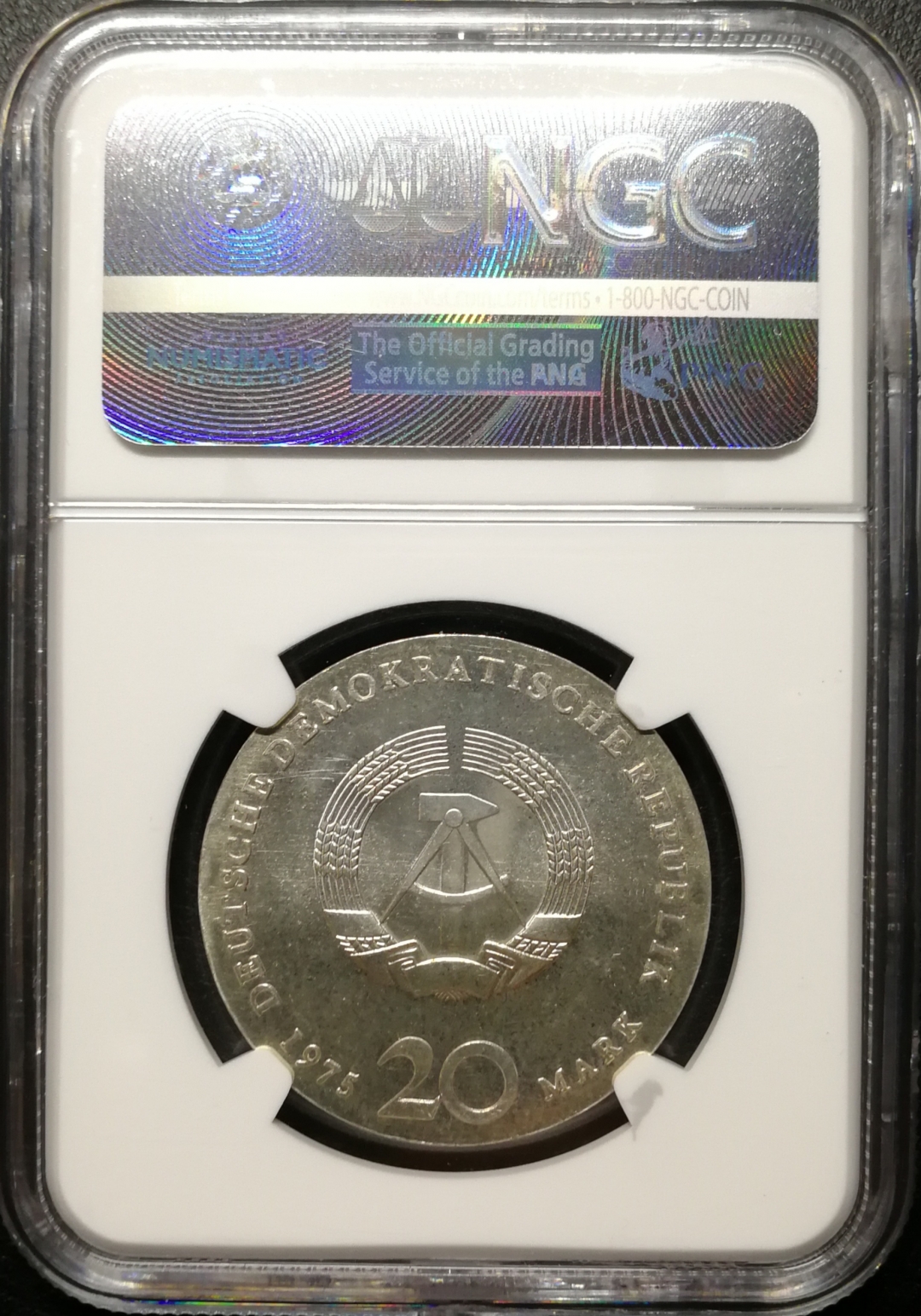 凡希社世界钱币微拍第七十九期 1975东德20马克银样NGC-MS64