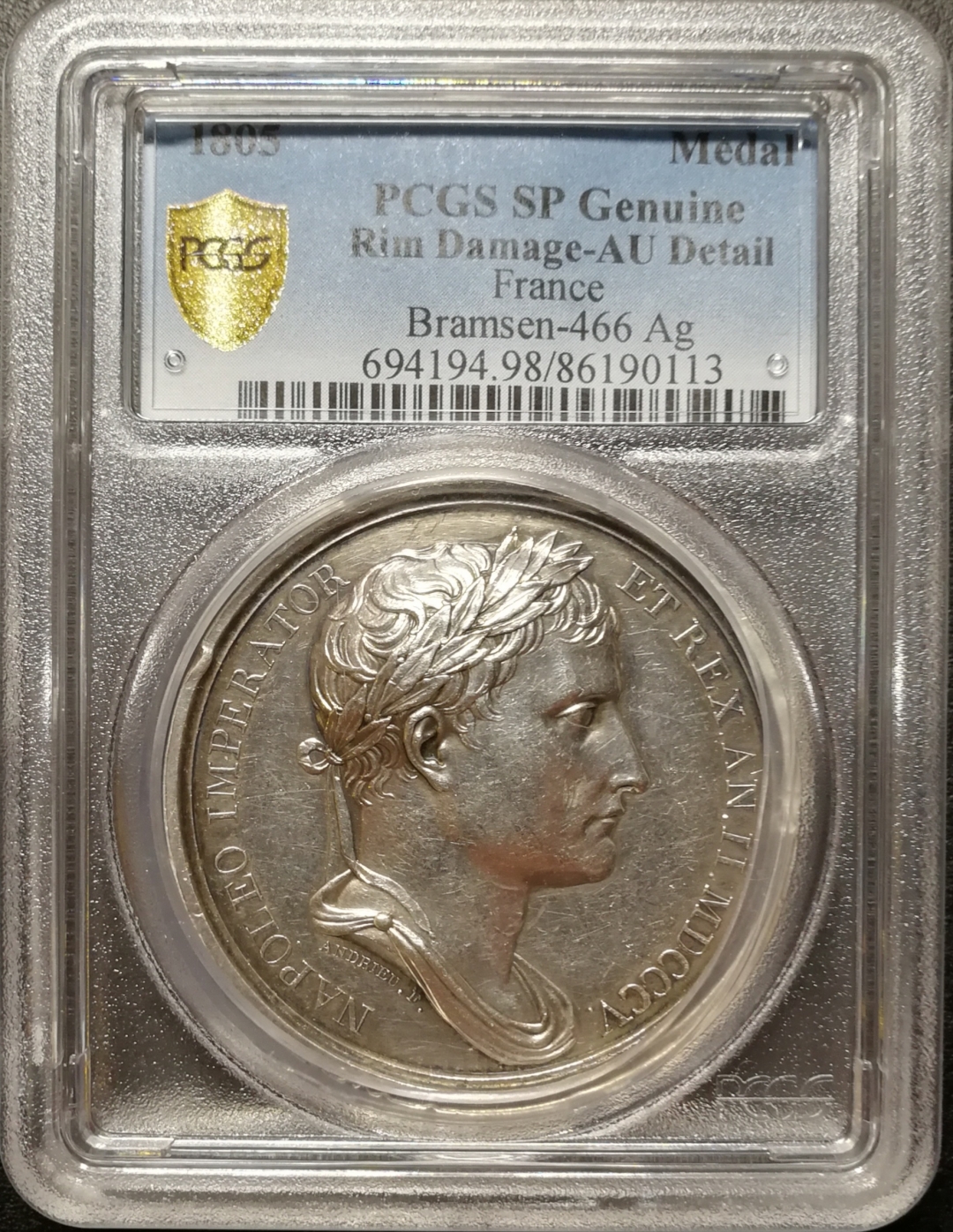 凡希社世界钱币微拍第七十九期 1805拿破仑重建罗纳河桥原铸大银章PCGS-AUD