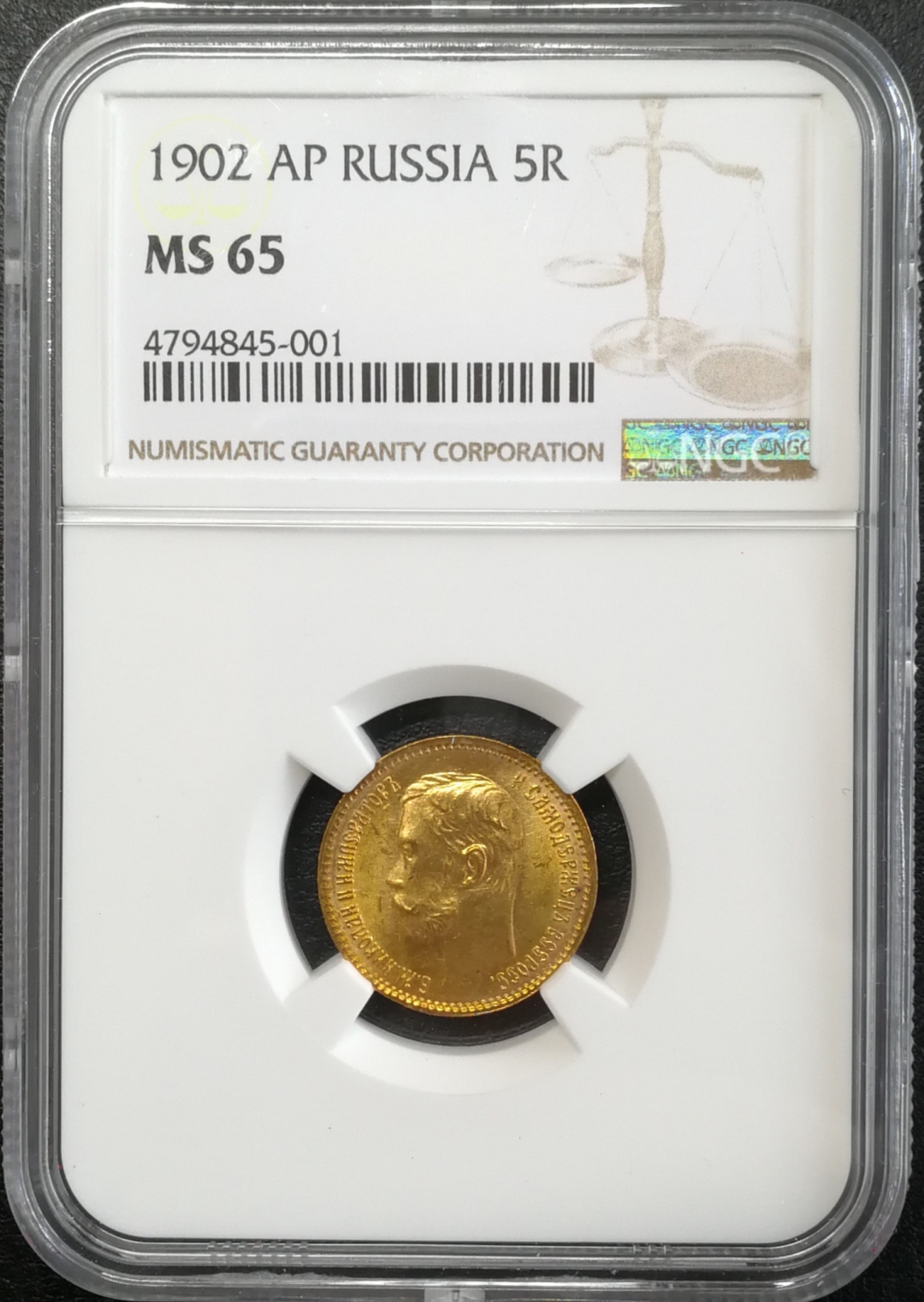 凡希社世界钱币微拍第七十九期 1902帝俄5卢布金币NGC-MS65