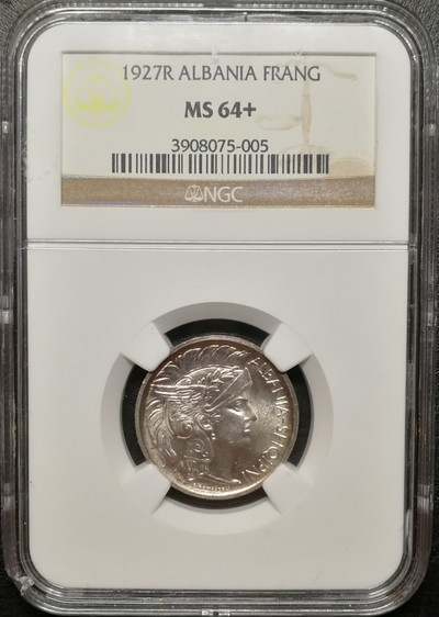 凡希社世界钱币微拍第七十九期 - 1927阿尔巴尼亚雅典娜1FR NGC-MS64+