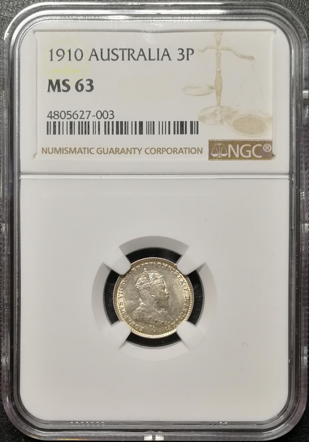 凡希社世界钱币微拍第七十九期 1910澳大利亚爱七三便士NGC-MS63