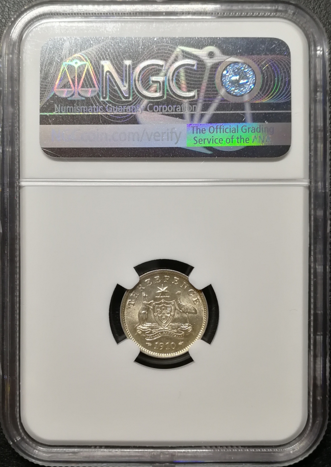 凡希社世界钱币微拍第七十九期 1910澳大利亚爱七三便士NGC-MS63