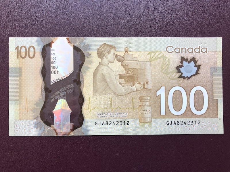 收藏联盟第八十期拍卖 加拿大2011版100元 塑料钞 S/N:GJA8242312 UNC 汇率起拍