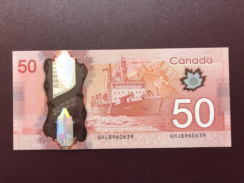 收藏联盟第八十期拍卖 加拿大2012年50元 塑料钞 号码全程无47 S/N:GHJ8960639汇率起拍