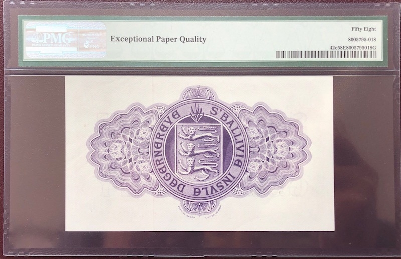 收藏联盟第八十期拍卖 1966年格恩西10先令 PMG58E S/N:23/P 3962