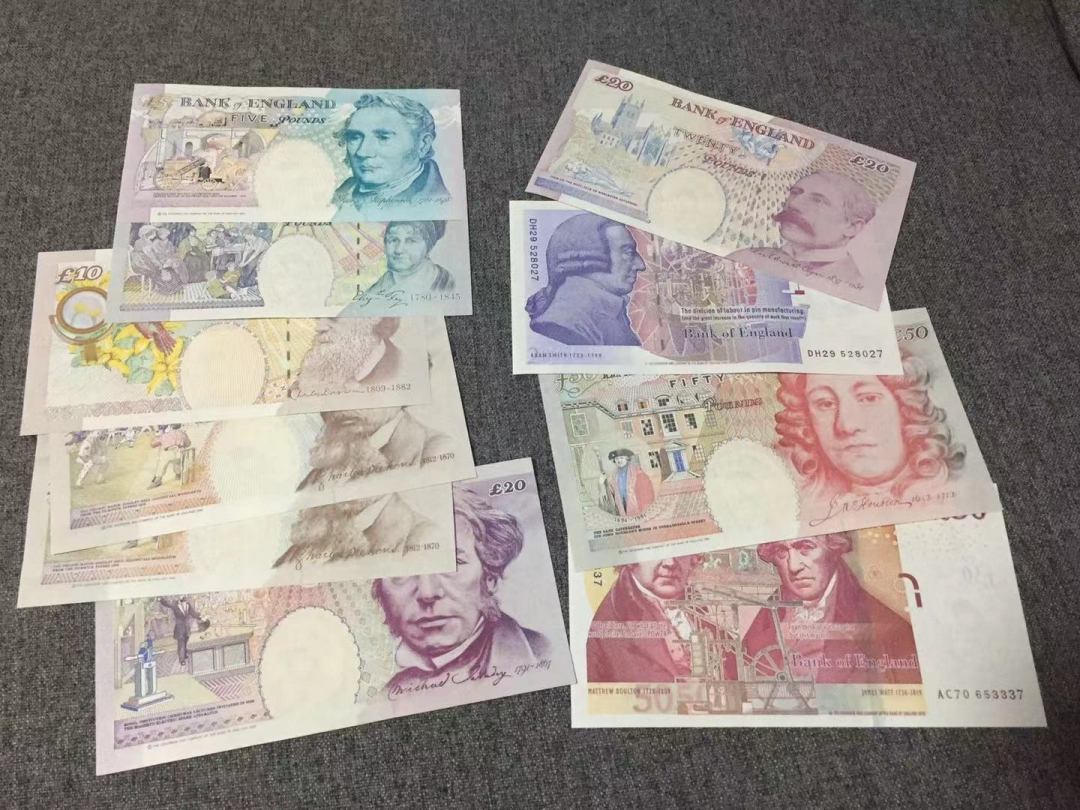 收藏联盟第八十期拍卖 英镑十张E／F序列混合 UNC品相 5～50镑总计200镑