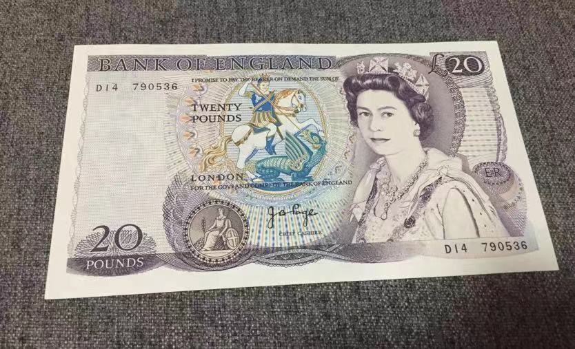 收藏联盟第八十期拍卖 英国D序列20镑 CU品 轻微软折 女王头像