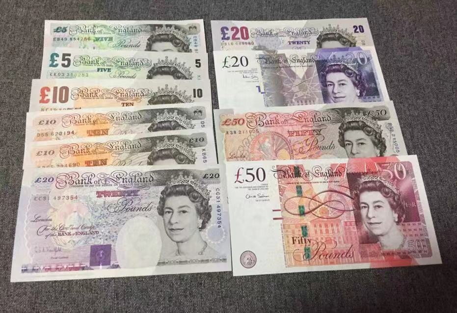 收藏联盟第八十期拍卖 英镑十张E／F序列混合 UNC品相 5～50镑总计200镑