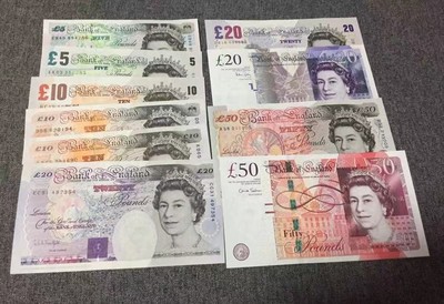 收藏联盟第八十期拍卖 - 英镑十张E／F序列混合 UNC品相 5～50镑总计200镑