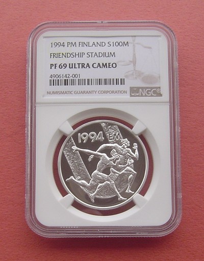 S&S Numismatic世界钱币-拍卖第1期 - 芬兰1994年 欧洲田径锦标赛 100马克精制银币银币NGC PF69UC 获奖币