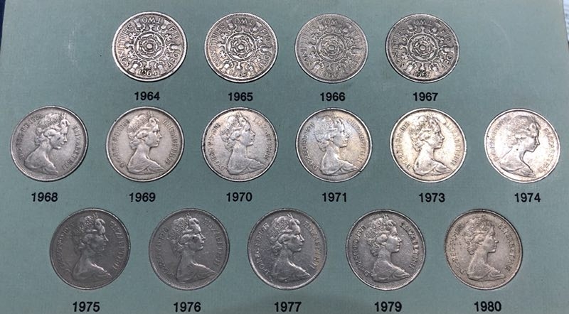 【随心拍】现代金银币拍卖第十二期 【英国】1947-1980年2先令和10便士大规格镍币一套