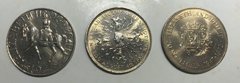 【随心拍】现代金银币拍卖第十二期 【英国】1972银婚，1977银禧，1981王太后生日，三枚流通纪念币BU好品装帧卡册三枚一组