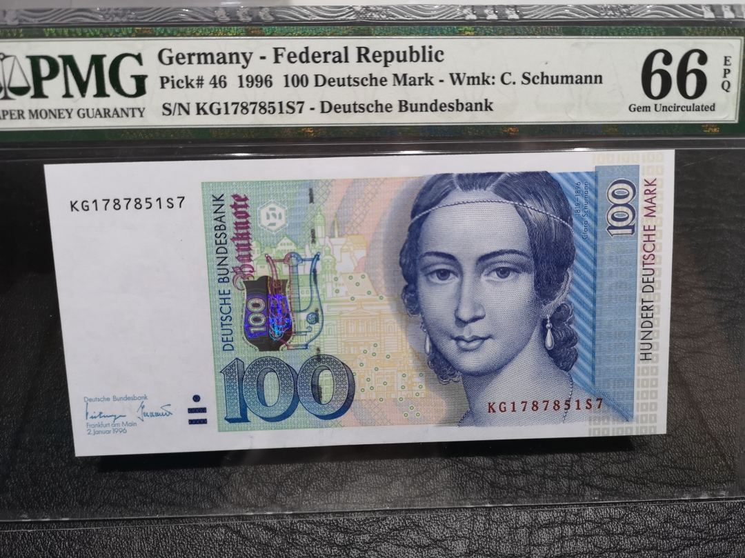 《外钞收藏家》第六十五期拍卖 1996年德国100马克 克拉拉美女 pmg66