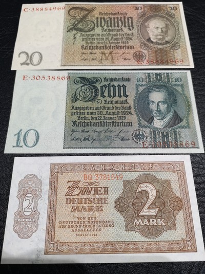 《外钞收藏家》第六十五期拍卖 - 西德老版马克三张10au品相、20、2近全新