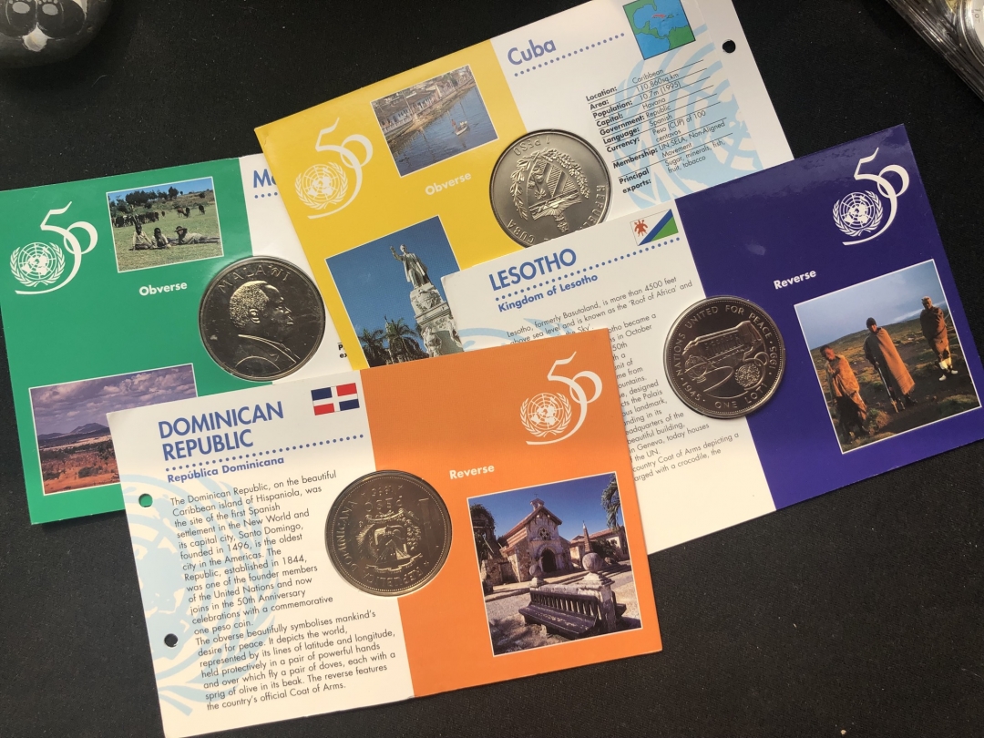 【币观天下】第六十一期拍卖 【联合国】50周年克朗行纪念币4枚【古巴+马拉维+莱索托+多米尼加】
