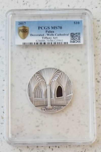 【随心拍】现代金银币拍卖第十三期 - PCGS70-帕劳2017年蒂凡尼艺术威利斯教堂两盎司银币
