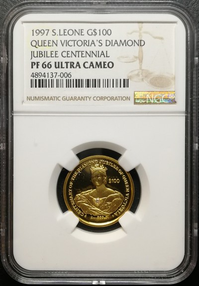 凡希社世界钱币微拍第八十一期 - 1997塞拉利昂镶钻金币NGC-PF66UC