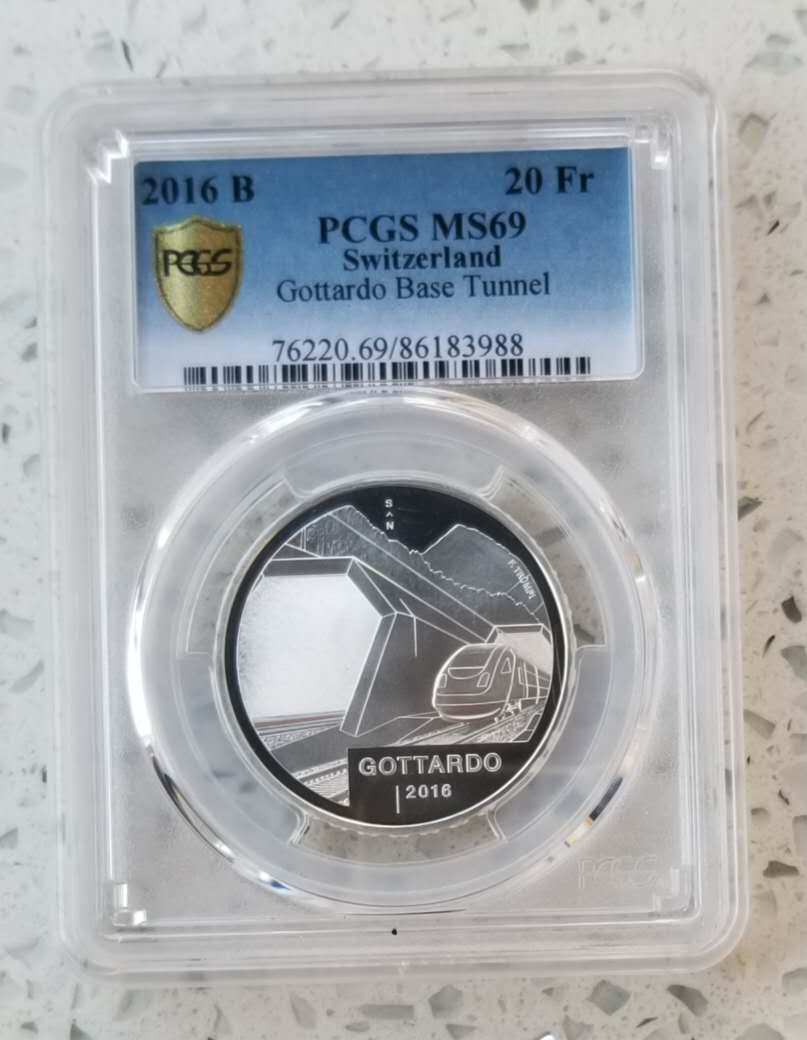 【随心拍】现代金银币拍卖第十三期 克劳斯获奖币!PCGS69-瑞士2016年圣哥达铁路隧道20法郎纪念银币