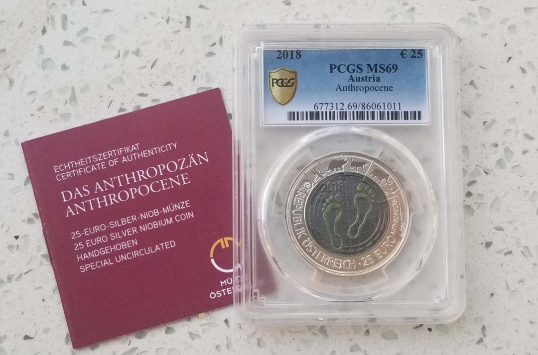 【随心拍】现代金银币拍卖第十三期 PCGS69-奥地利2018年人类世25欧元银铌双金属币
