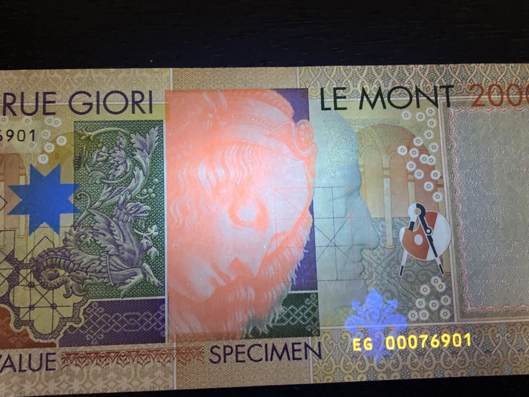 收藏联盟第八十一期拍卖 DE LA RUE GRIORI 2000 测试钞 达芬奇