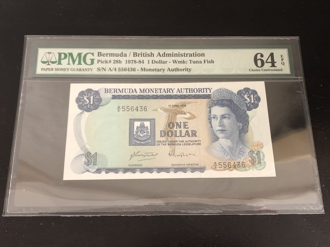 收藏联盟第八十一期拍卖 百慕大1978-84 1元 PMG64E S/N:A/4 556436