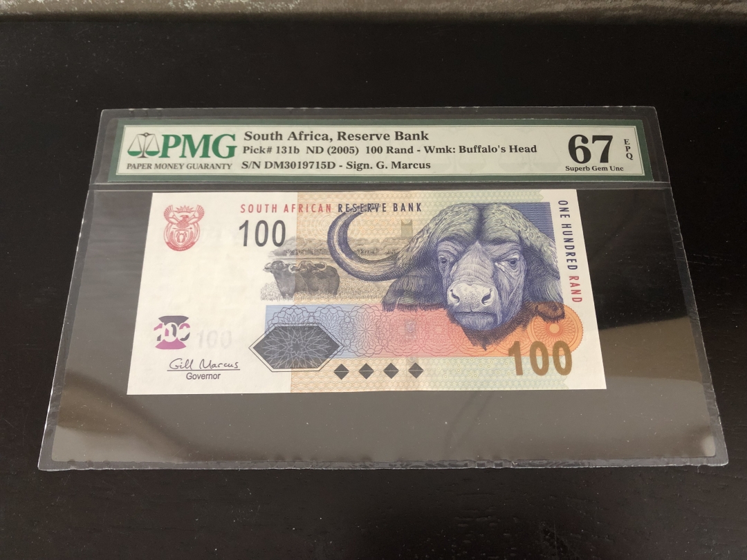收藏联盟第八十一期拍卖 南非2005年100兰特 PMG67E  S/N:DM3019715D