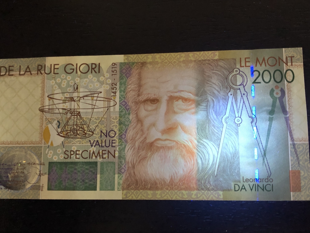 收藏联盟第八十一期拍卖 DE LA RUE GRIORI 2000 测试钞 达芬奇