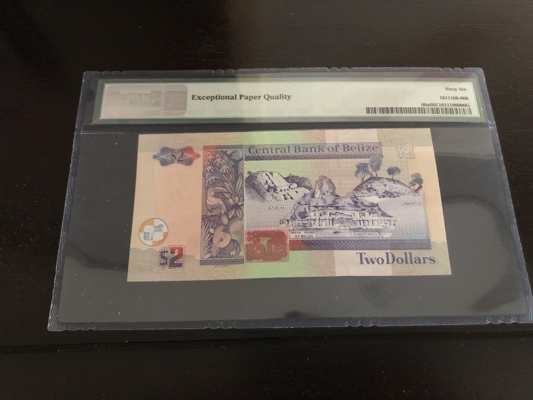 收藏联盟第八十一期拍卖 伯利兹2003年2元 PMG66E S/N:DA830221