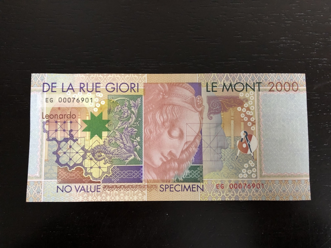 收藏联盟第八十一期拍卖 DE LA RUE GRIORI 2000 测试钞 达芬奇