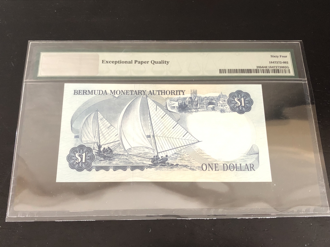 收藏联盟第八十一期拍卖 百慕大1978-84 1元 PMG64E S/N:A/4 556436