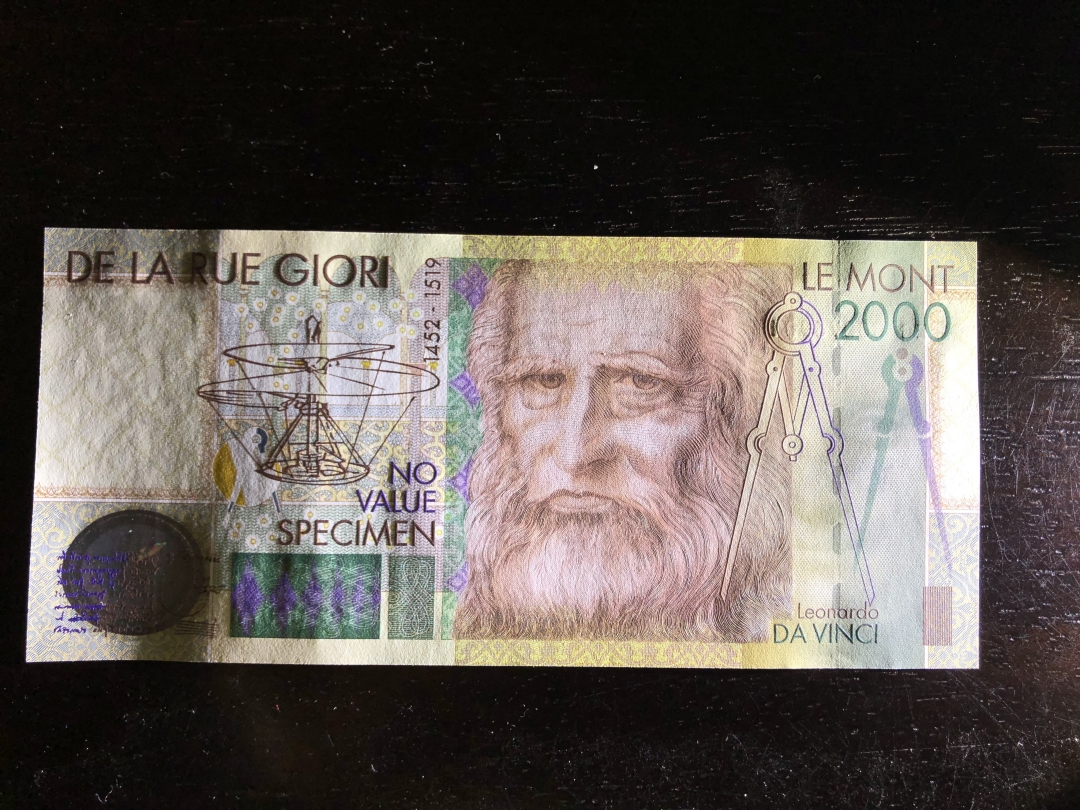 收藏联盟第八十一期拍卖 DE LA RUE GRIORI 2000 测试钞 达芬奇