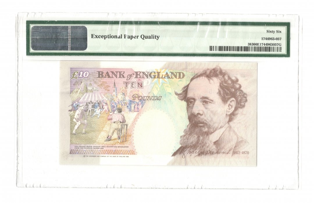 收藏联盟第八十一期拍卖 1992年英国10镑皇冠版 首发冠千位号码PMG66E S/N:A01007145