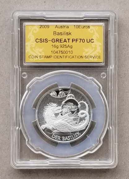【币观天下】第六十二期拍卖 克劳斯获奖币!奥地利2009年巴利斯克的巨龙10欧元精制银币