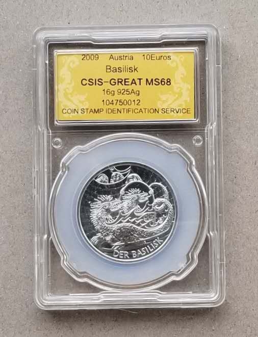 【币观天下】第六十二期拍卖 克劳斯获奖币!奥地利2009年巴利斯克的巨龙10欧元普制银币