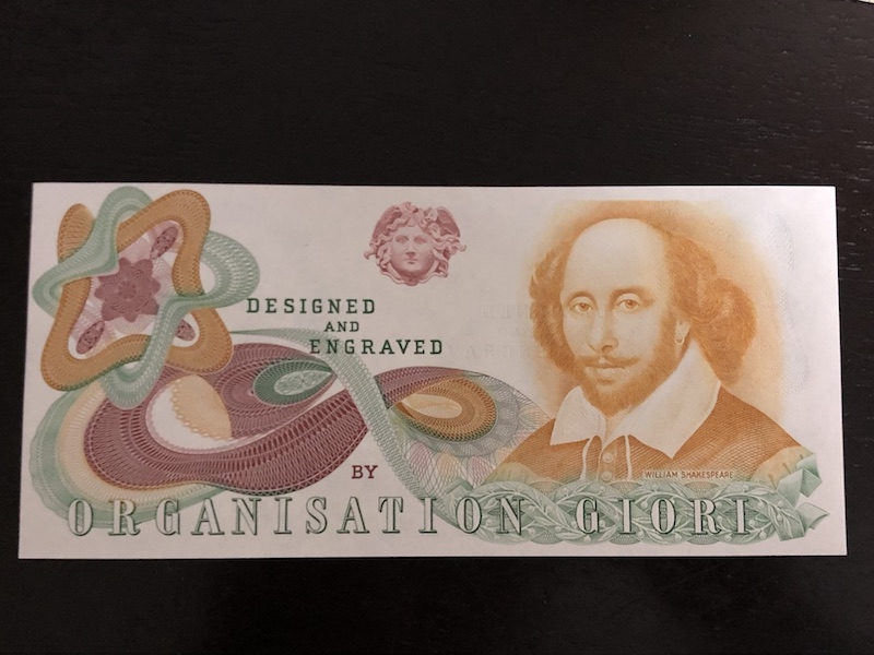 收藏联盟第八十二期拍卖 GIORI莎士比亚测试钞 UNC