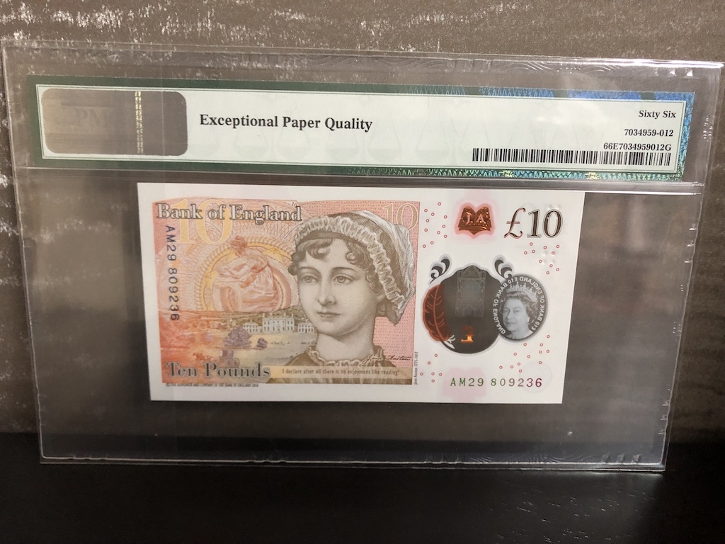 收藏联盟第八十二期拍卖 2016年英国10镑塑料钞 PMG66E S/N:AM29 809236