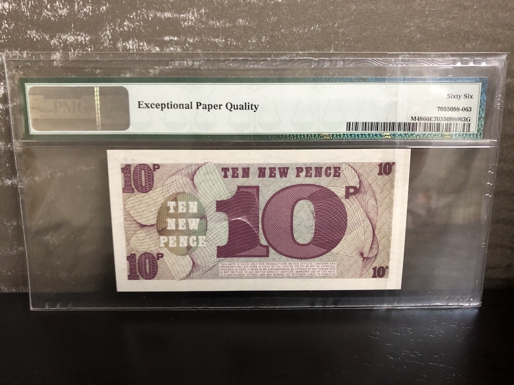 收藏联盟第八十二期拍卖 1972年英国10新便士军票 BWC作品 PMG66E S/N:A/3 487660